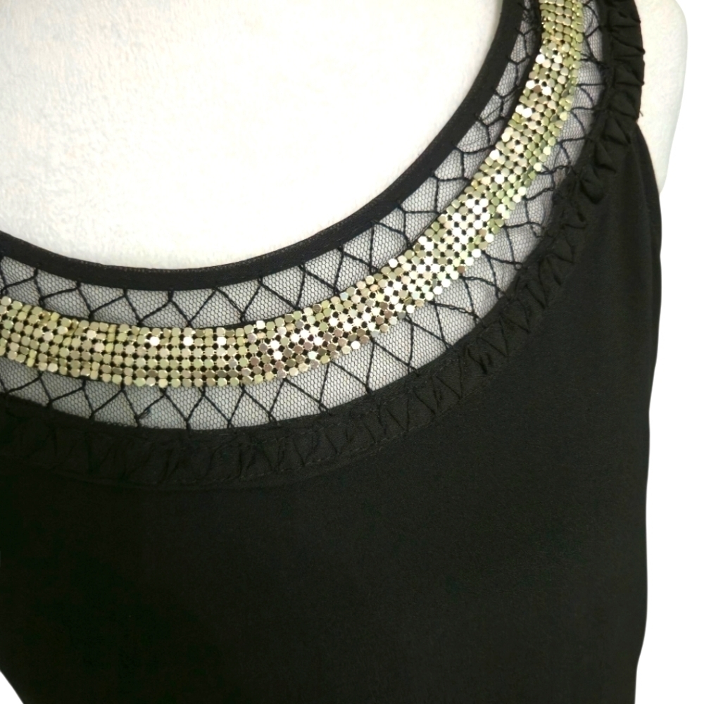 Dressbarn Embellished Sleeveless Floral B & W Midi Knee Length Dress Size 14 - Picture 2 of 7